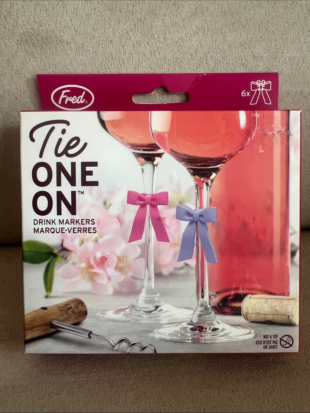 NEW Fred Tie One On Wine Glass Drink Markers - Set of 6